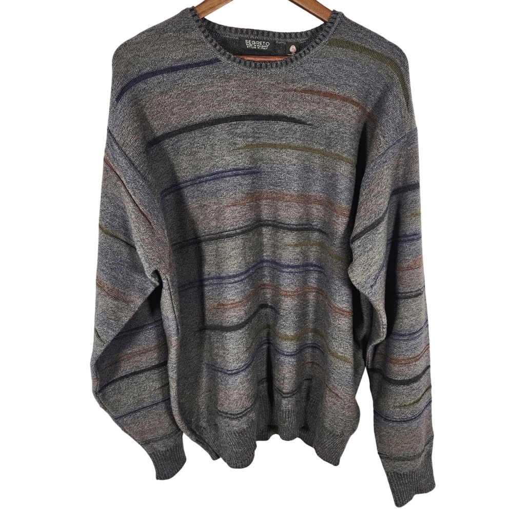 Segreto Made in Bulgaria Mens Gray‎ 100% Wool Long Sleeve Crew Neck Sweater XXL